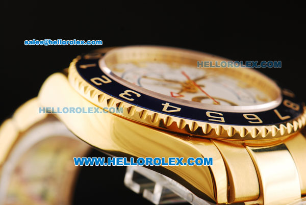 Rolex Yacht-Master II Oyster Perpetual Swiss ETA 2813 Automatic Movement Gold Case and Strap with White Dial and Blue Bezel - Click Image to Close